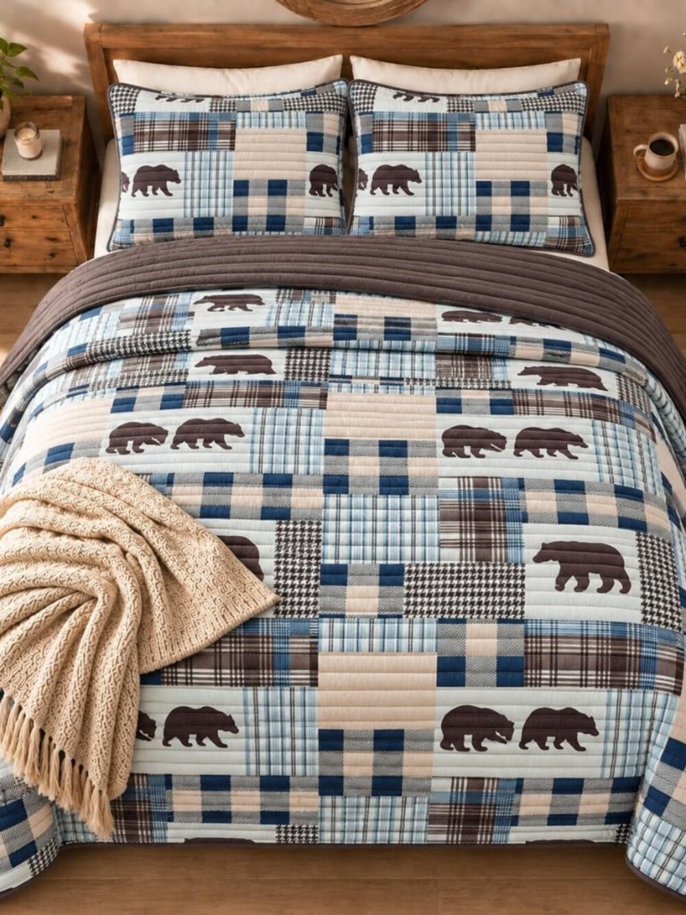 Rustic Modern Farmhouse Cabin Lodge Stripe Quilted Bedspread Coverlet Bedding